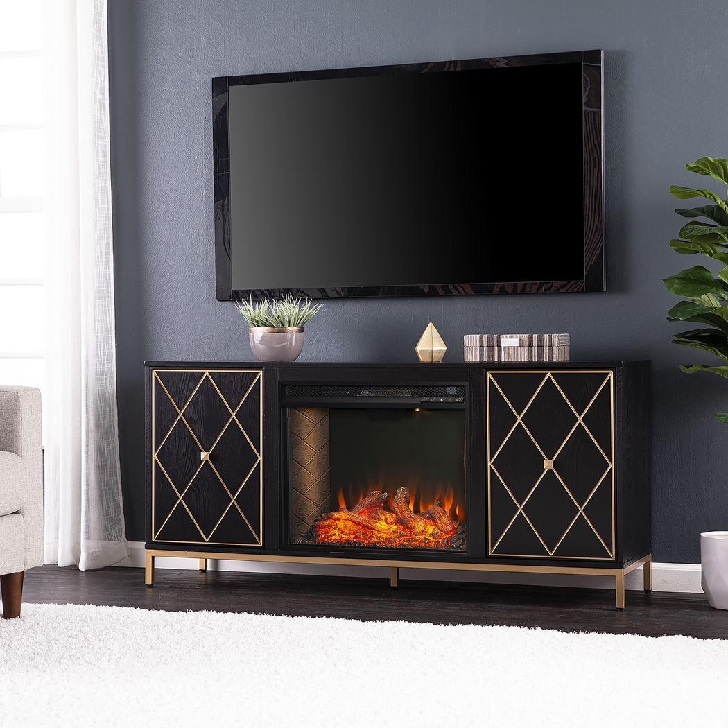 Tattershal III Black 58 in. Console, With Smart Electric Fireplace - Thumbnail - Image 2