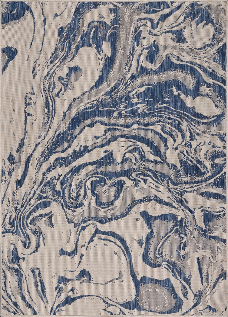 Taveco White/Navy 5'3 x 7' Indoor/Outdoor Rug - Thumbnail - Image 1