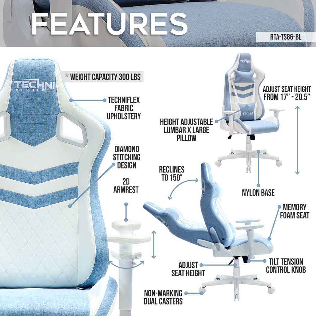 Taveyi Blue Gaming Chair - Thumbnail - Image 3