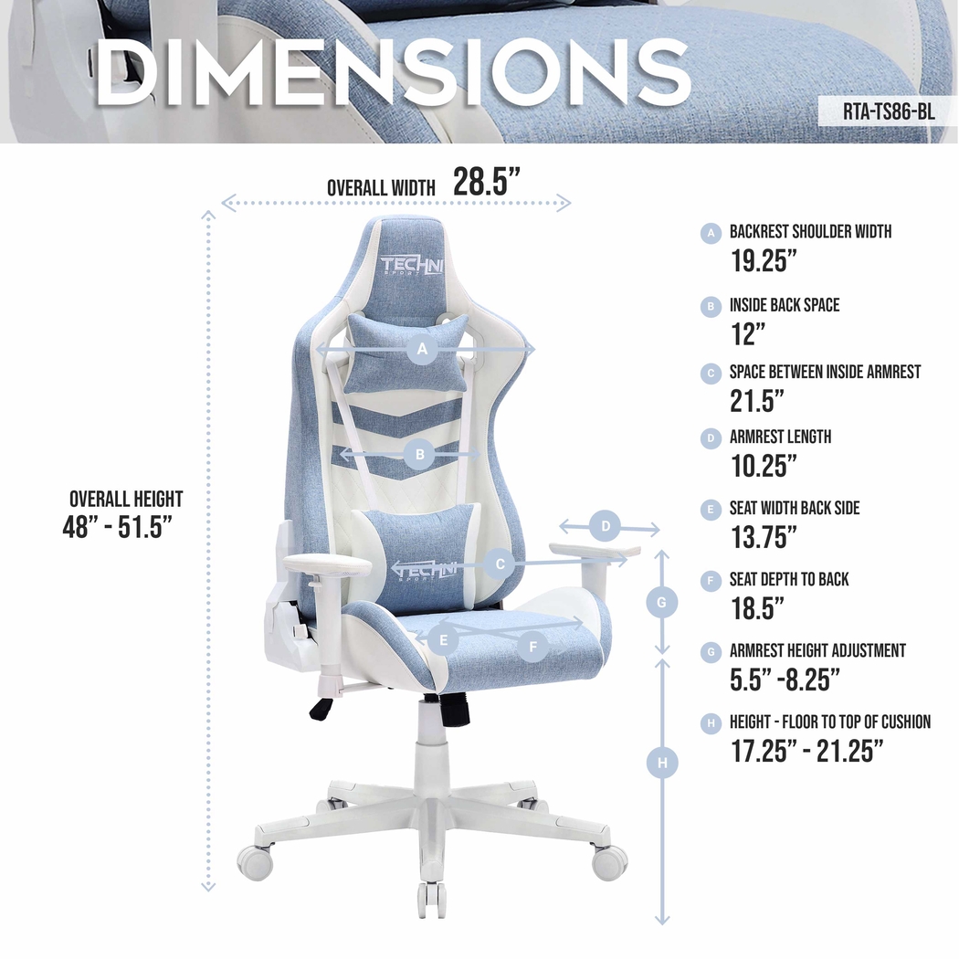 Taveyi Blue Gaming Chair - Thumbnail - Image 4