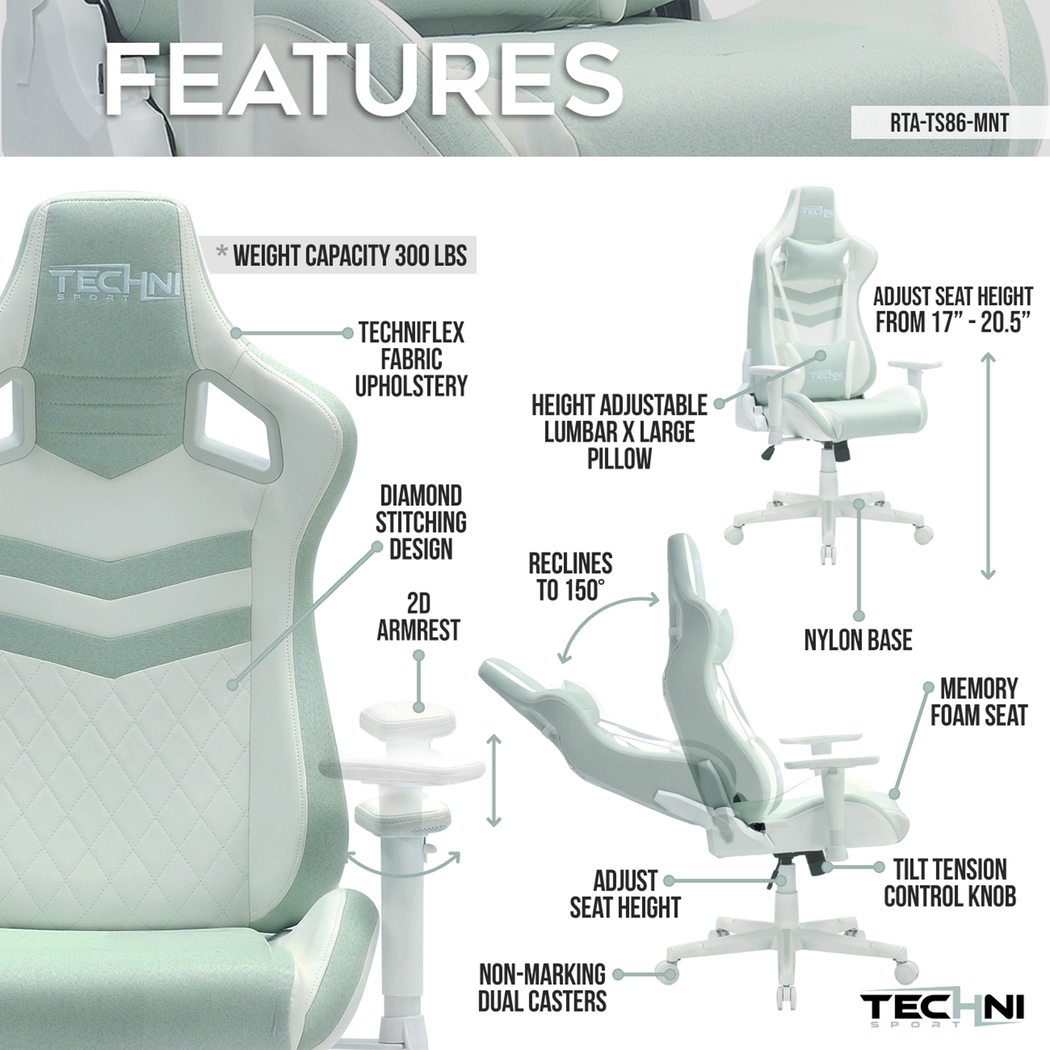 Taveyi Mint Gaming Chair - Thumbnail - Image 3