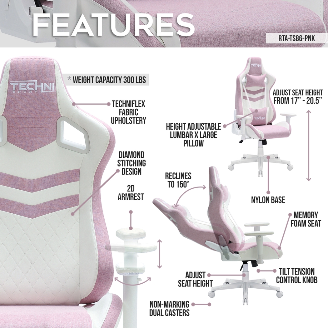 Taveyi Pink Gaming Chair - Thumbnail - Image 3