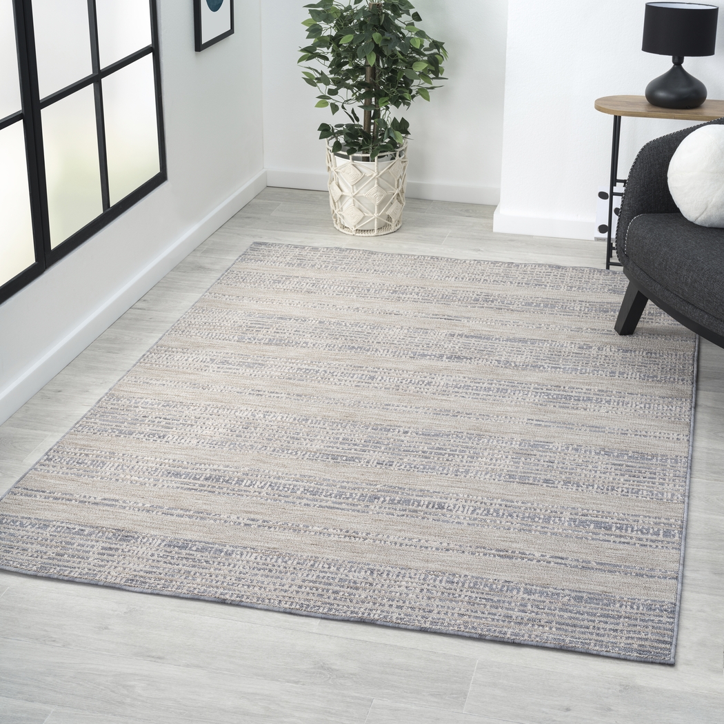 Temisnia Ivory/Blue 5' x 7' Indoor/Outdoor Rug - Thumbnail - Image 2