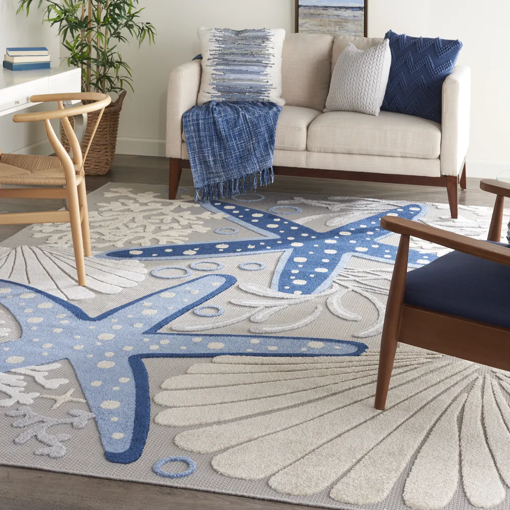 Tempany Blue/Gray 7'10 x 10'6 Indoor/Outdoor Rug - Thumbnail - Image 4