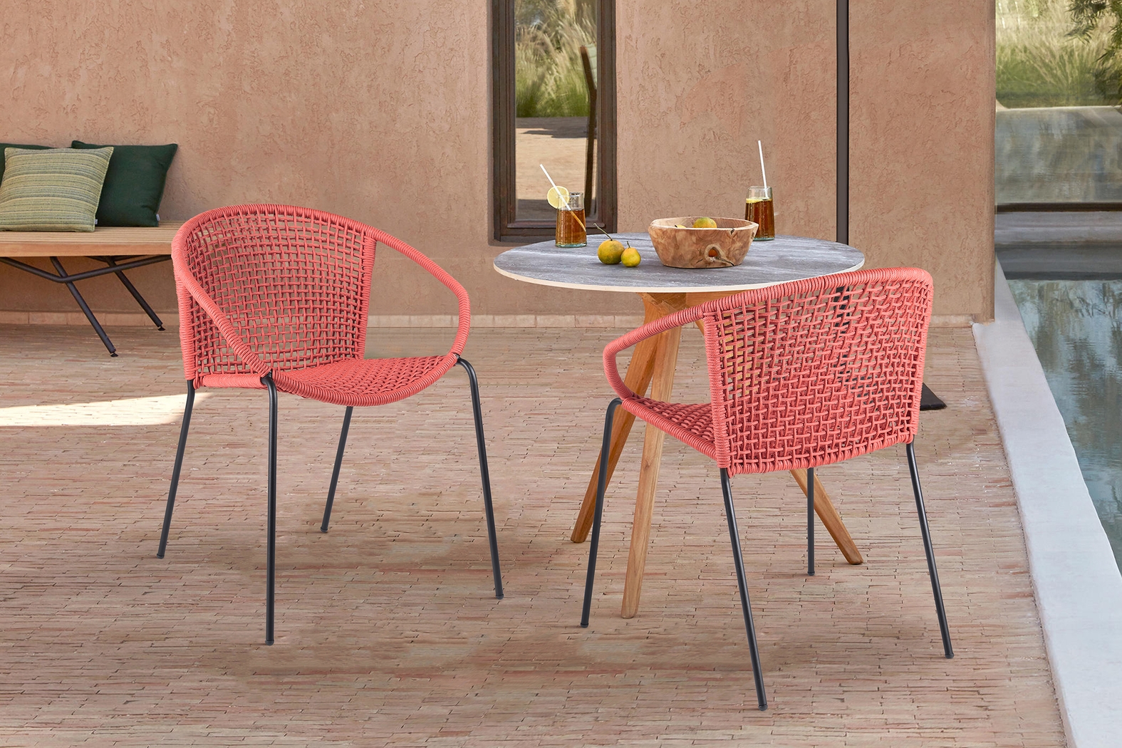 Terela Red Outdoor Arm Chair, Set of 2 - Thumbnail - Image 8