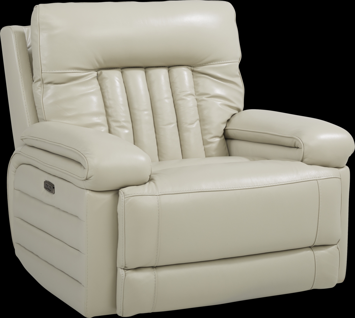 Terenzo Beige Leather Dual Power Recliner - Thumbnail - Image 1