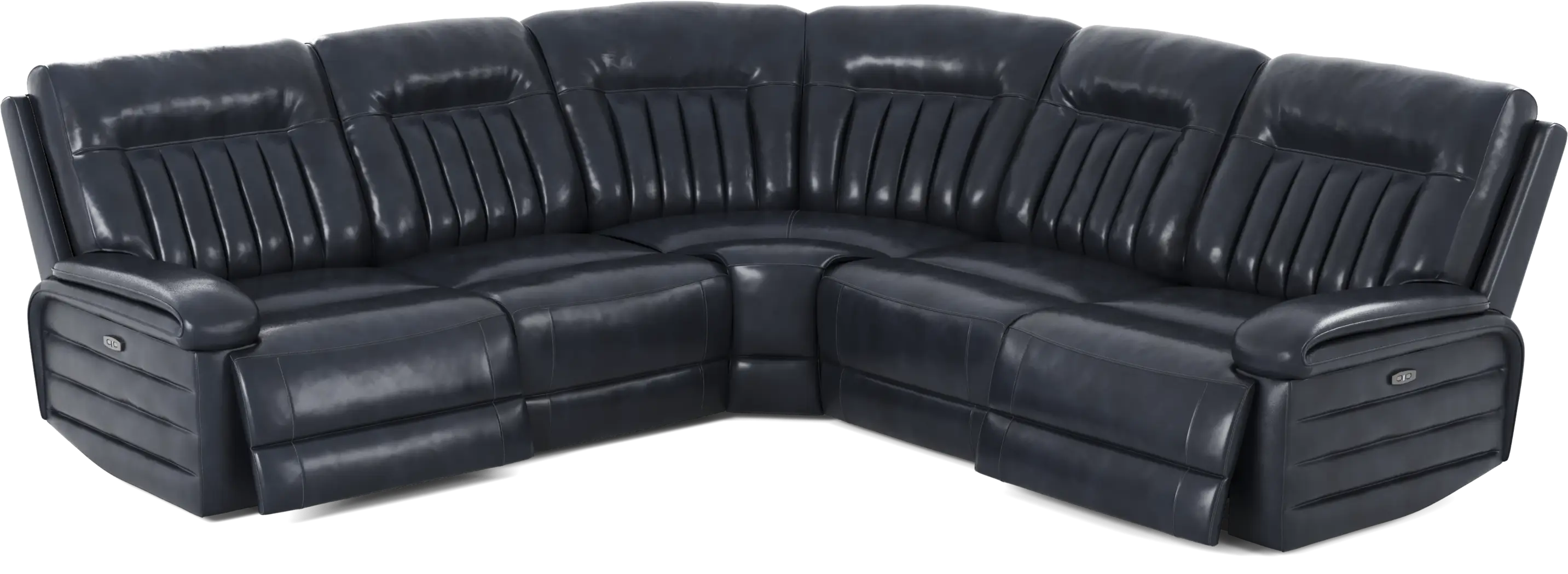 Terenzo Blue Leather 5 Pc Dual Power Reclining Sectional - Thumbnail - Image 1