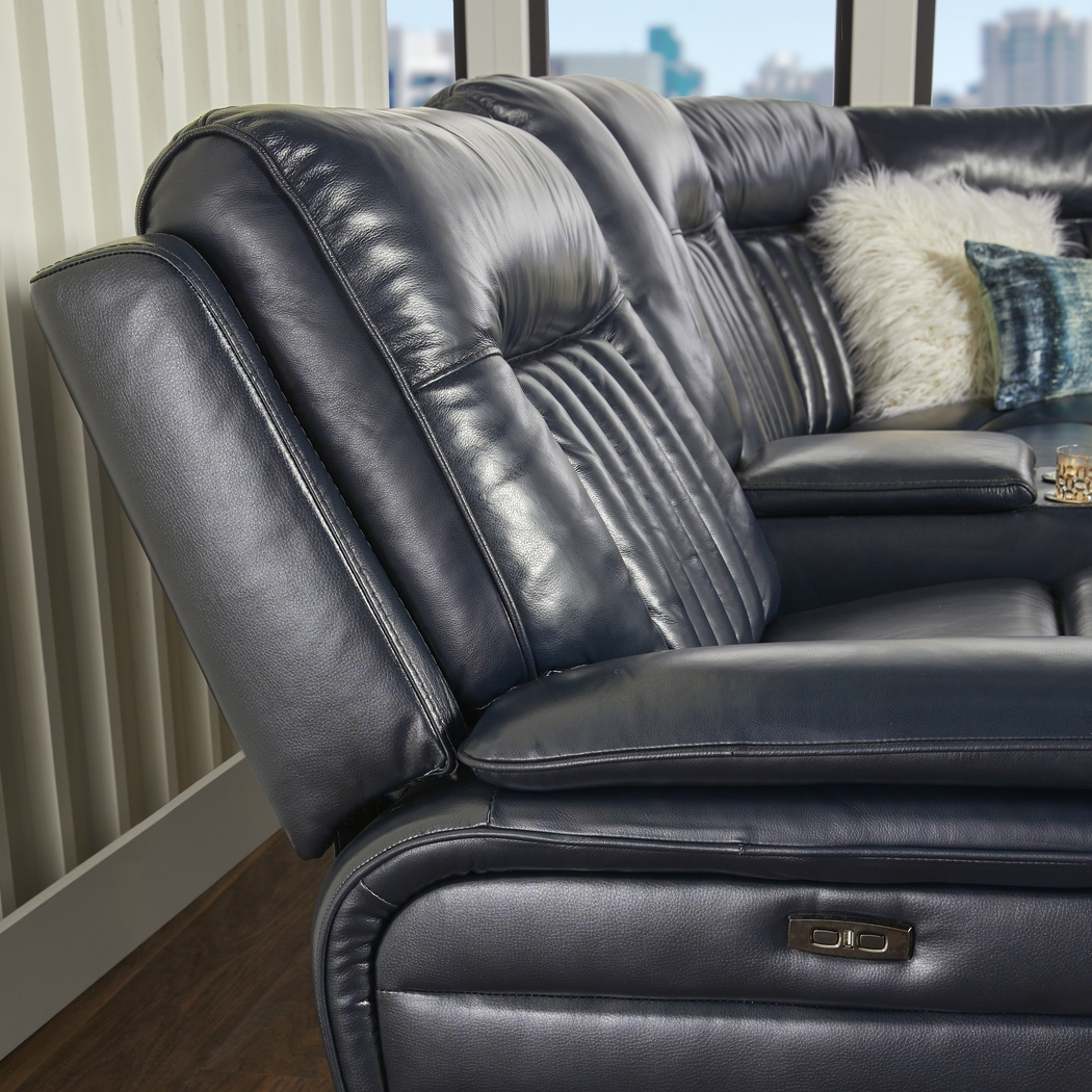 Terenzo Blue Leather 9 Pc Dual Power Reclining Sectional Living Room - Thumbnail - Image 9