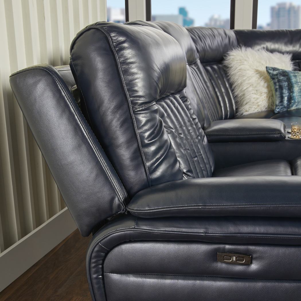 Terenzo Blue Leather 9 Pc Dual Power Reclining Sectional Living Room - Thumbnail - Image 10