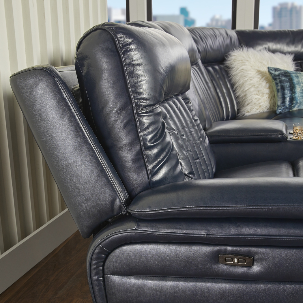 Terenzo Blue Leather 9 Pc Dual Power Reclining Sectional Living Room - Thumbnail - Image 11