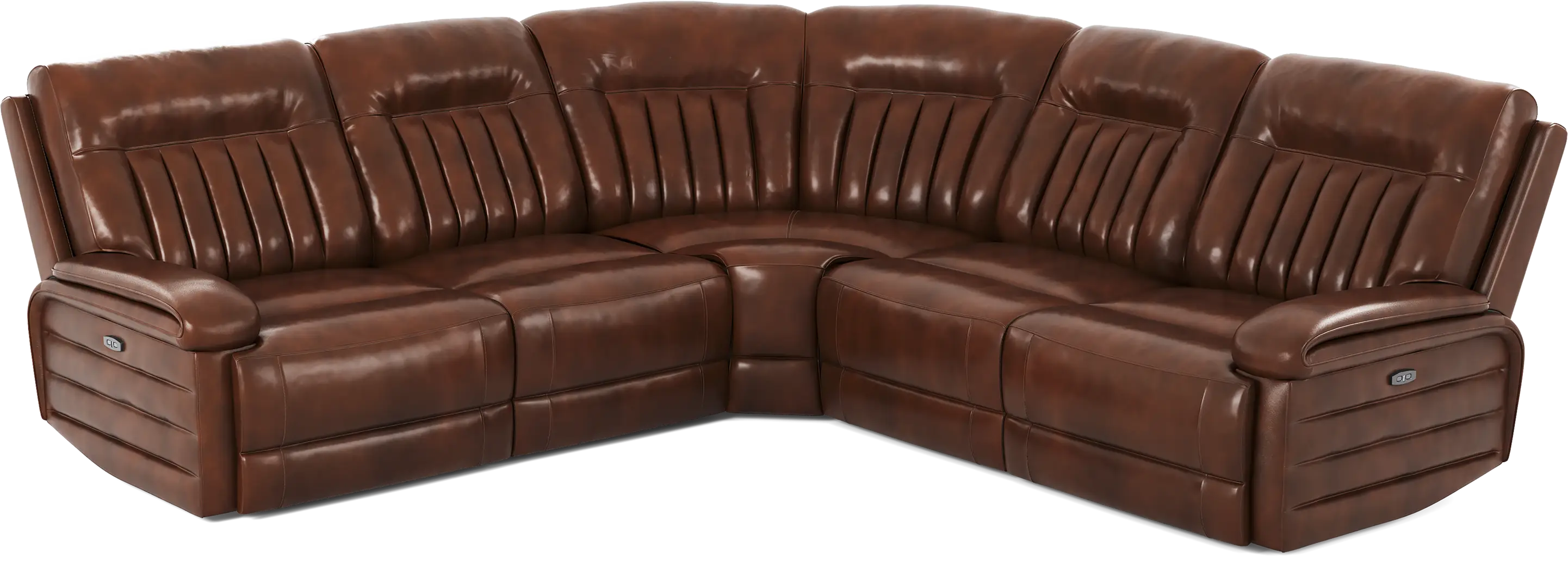 Terenzo Brown Leather 5 Pc Dual Power Reclining Sectional - Image 5