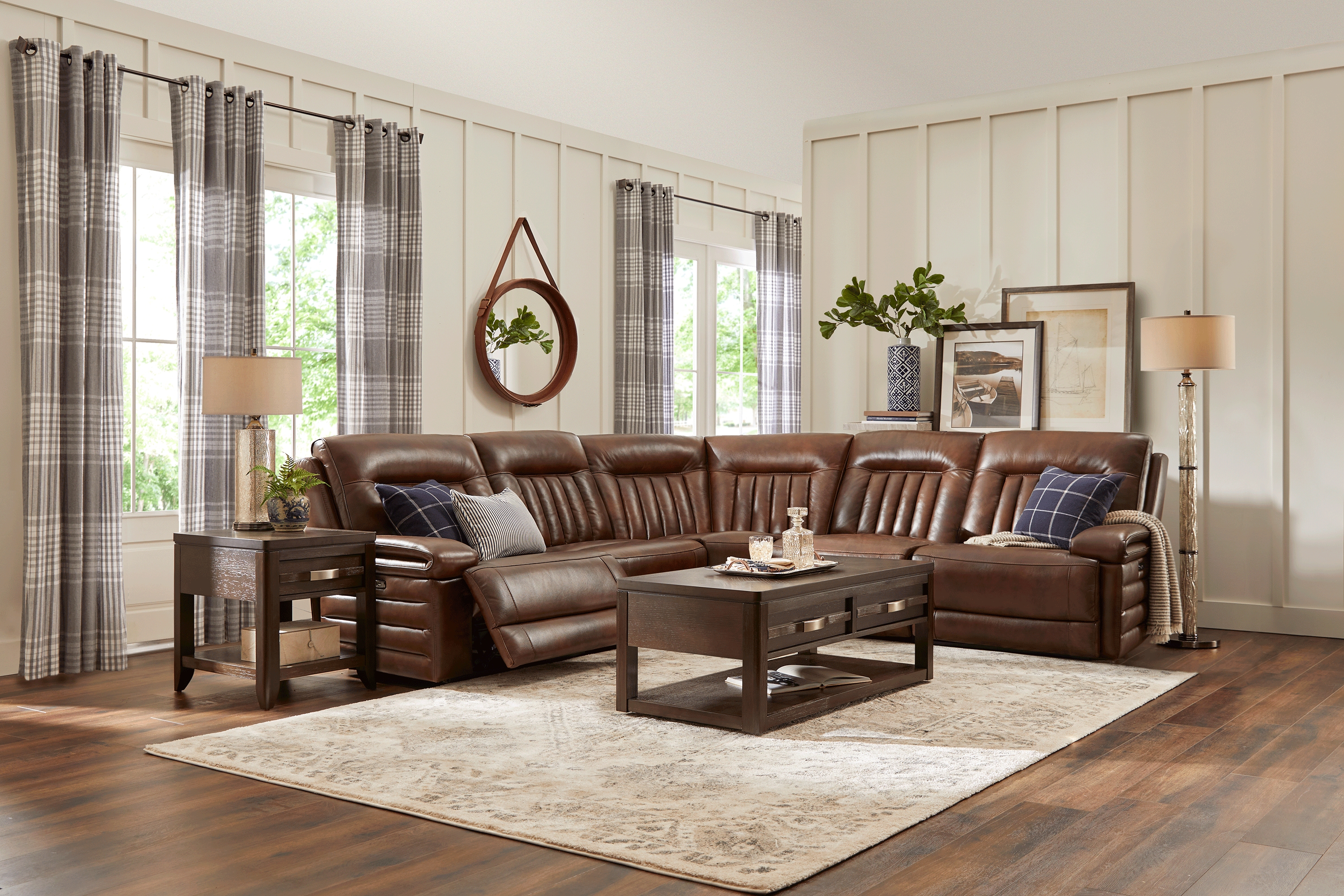 Terenzo Brown Leather 5 Pc Dual Power Reclining Sectional - Thumbnail - Image 2