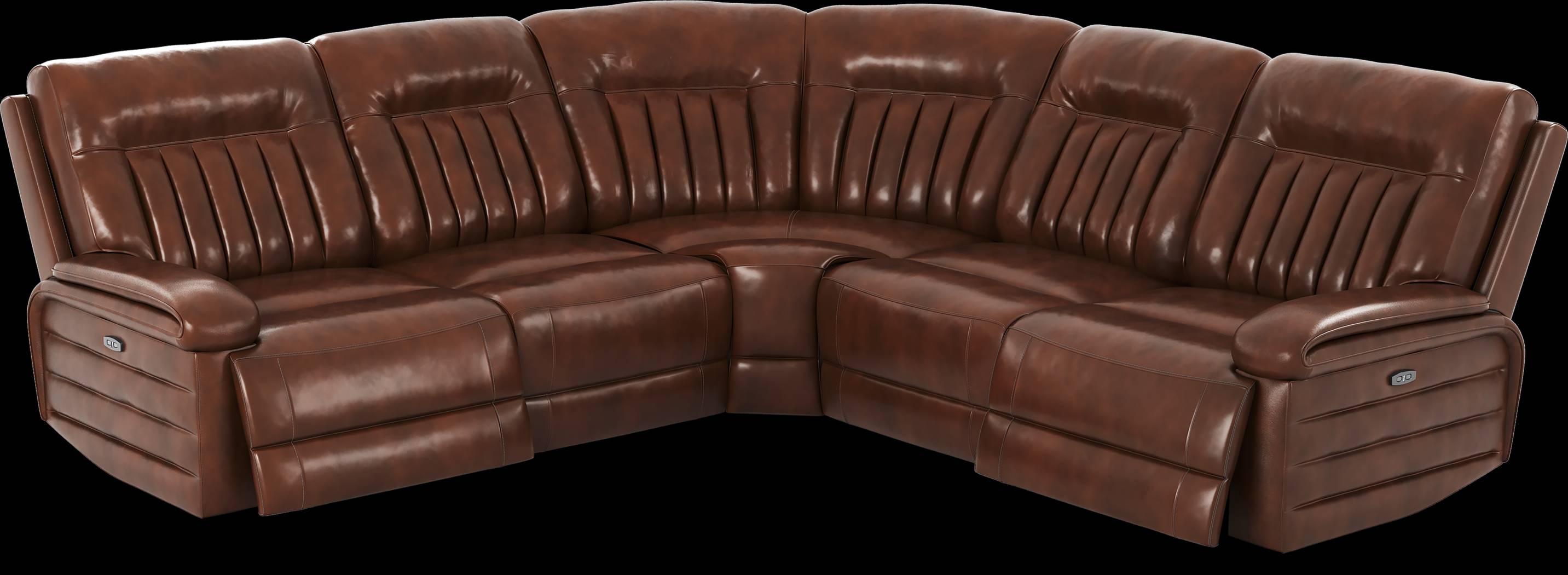 Terenzo Brown Leather 5 Pc Dual Power Reclining Sectional - Thumbnail - Image 1