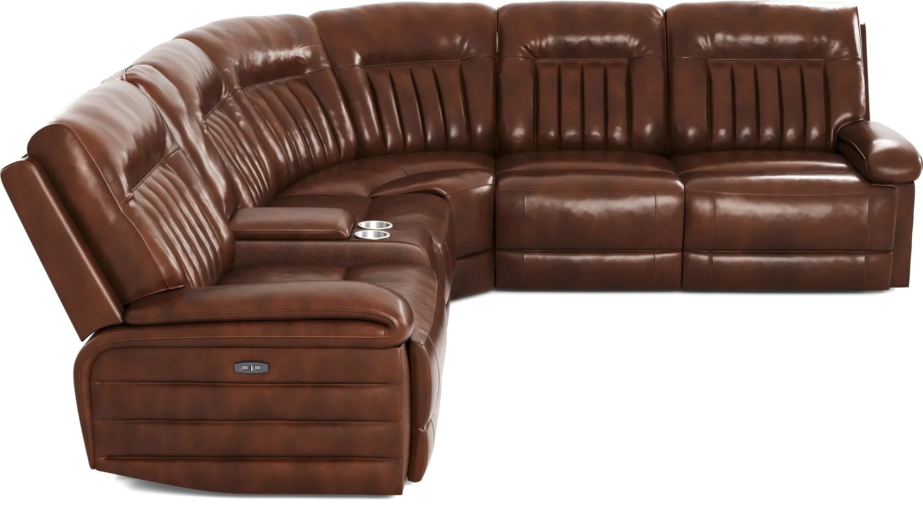 Terenzo Brown Leather 6 Pc Dual Power Reclining Sectional - Thumbnail - Image 4