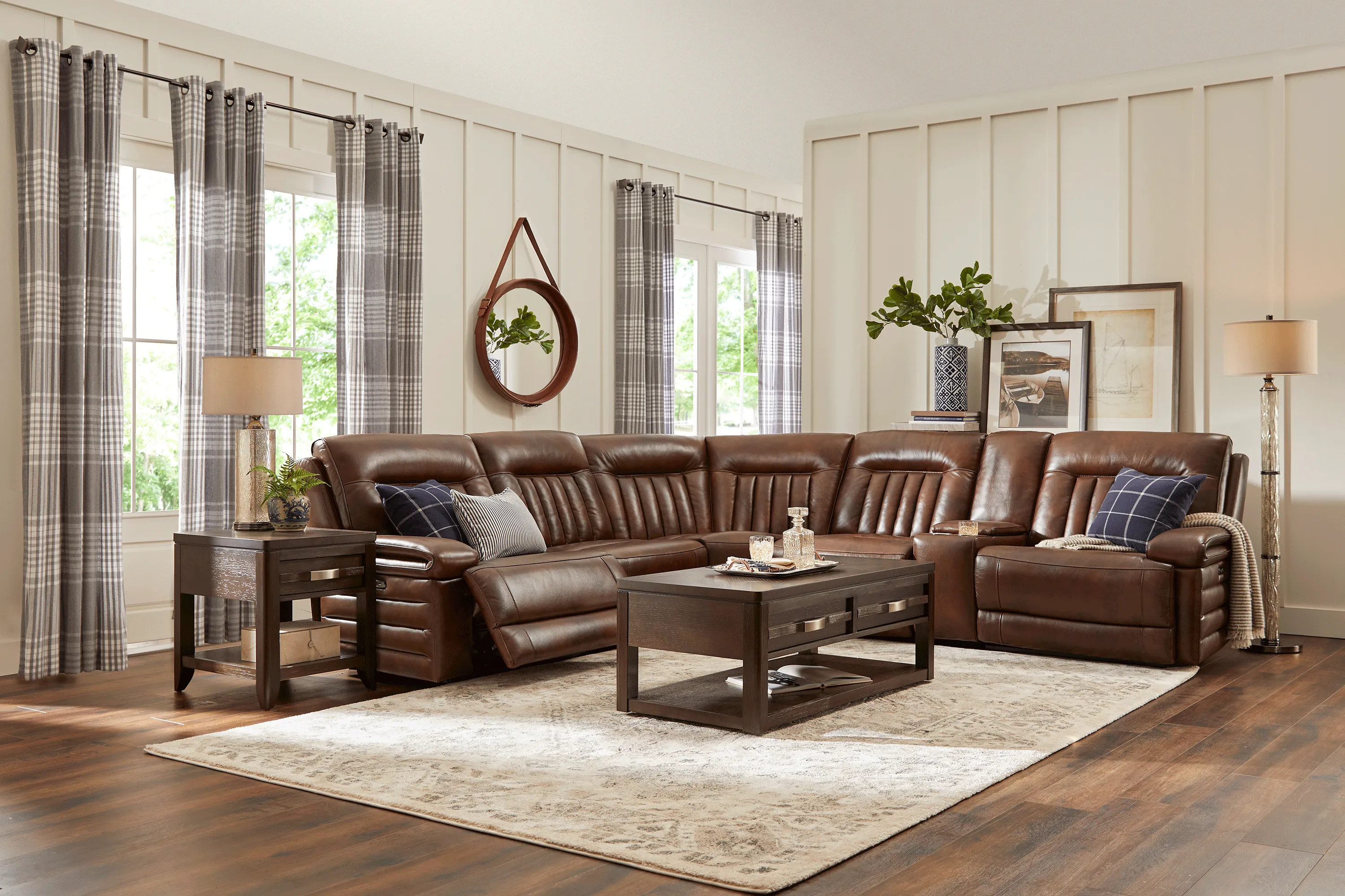 Terenzo Brown Leather 6 Pc Dual Power Reclining Sectional - Thumbnail - Image 2