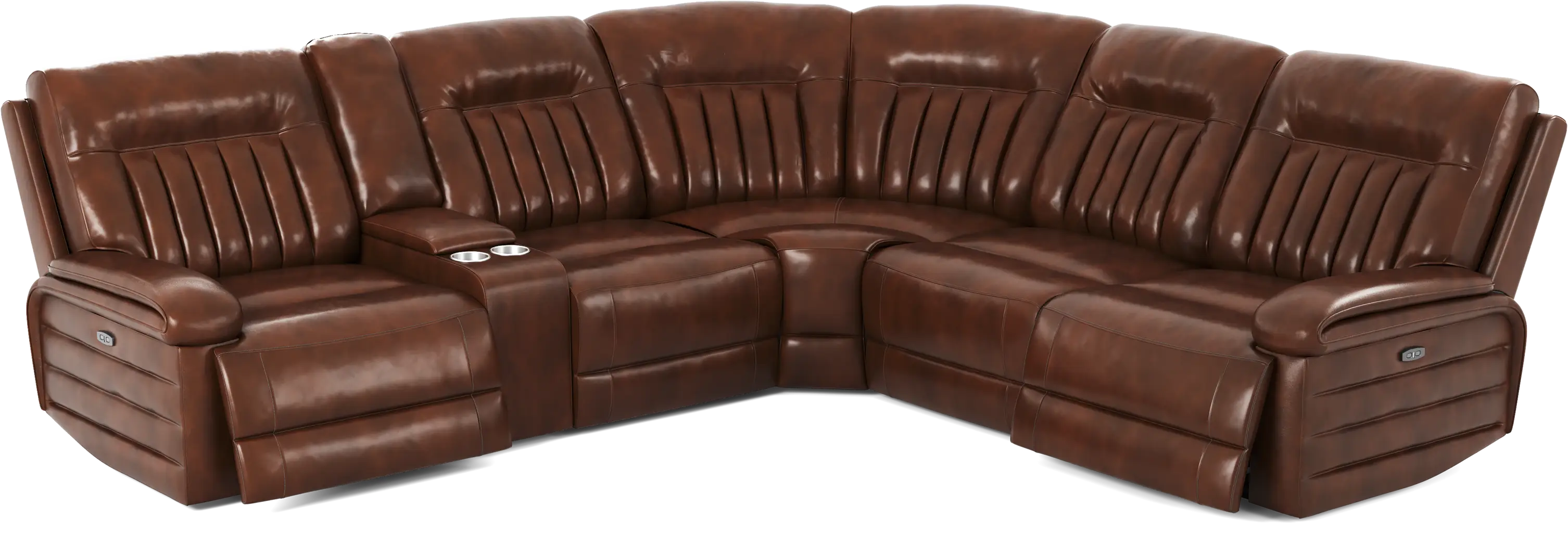 Terenzo Brown Leather 6 Pc Dual Power Reclining Sectional - Thumbnail - Image 1