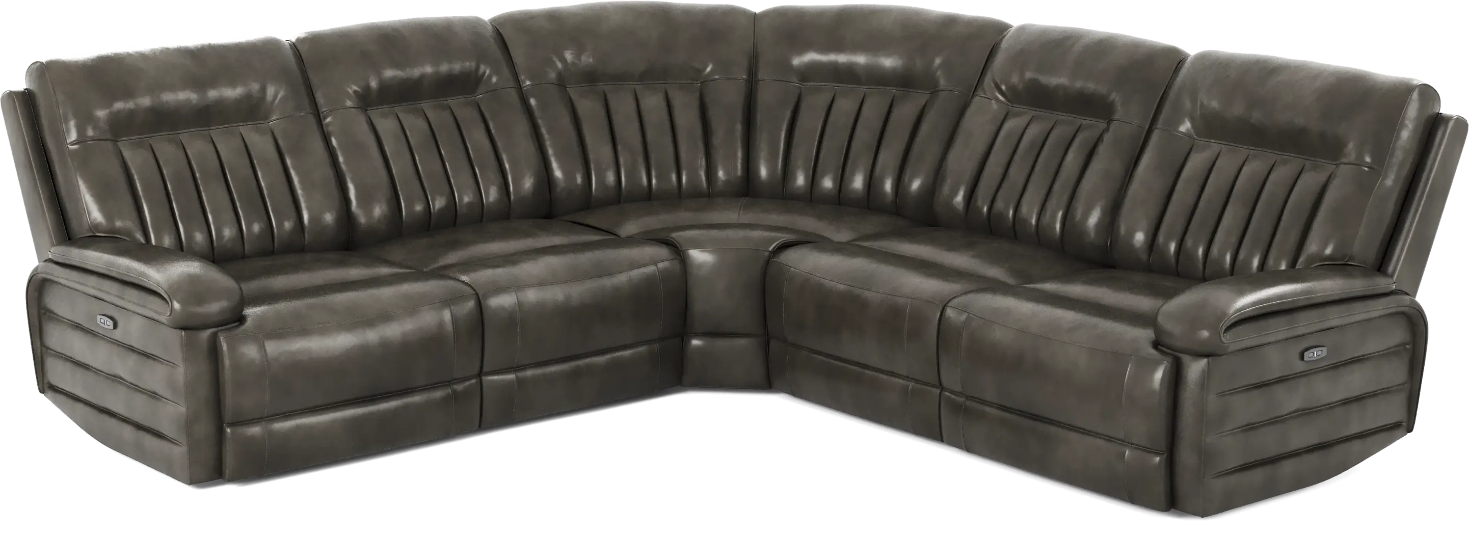 Terenzo Gray Leather 5 Pc Dual Power Reclining Sectional - Image 5