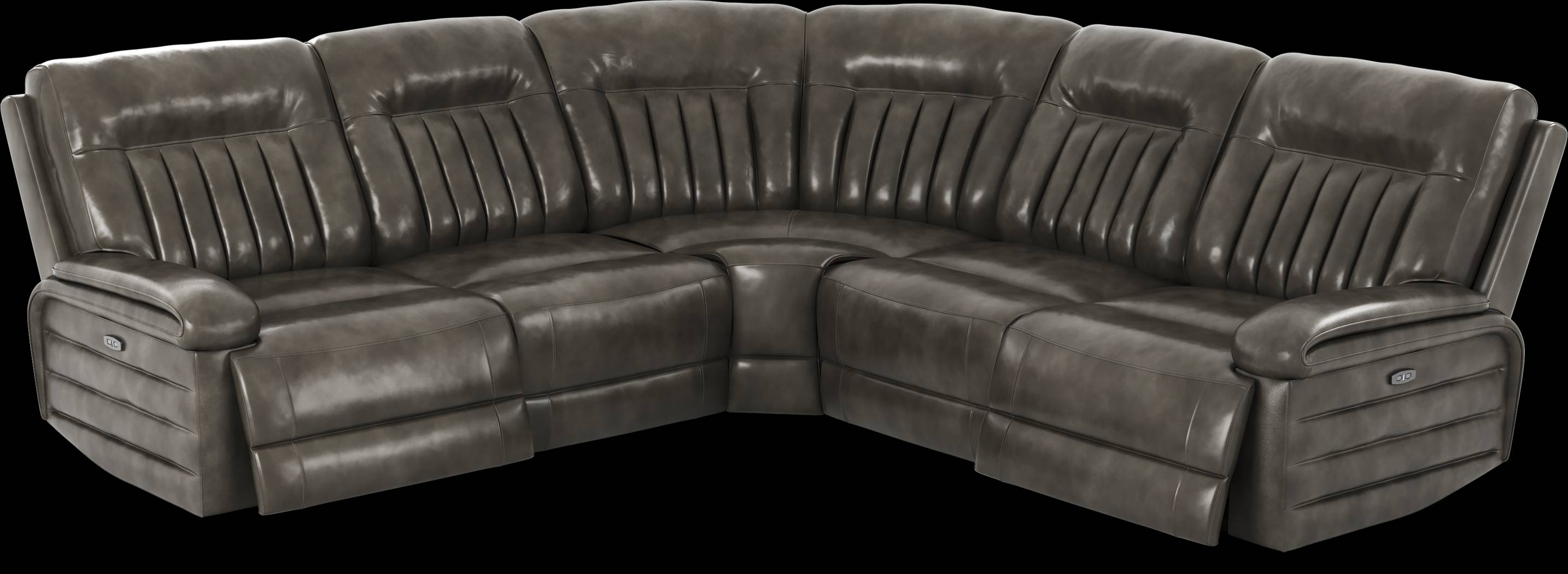 Terenzo Gray Leather 5 Pc Dual Power Reclining Sectional - Thumbnail - Image 1