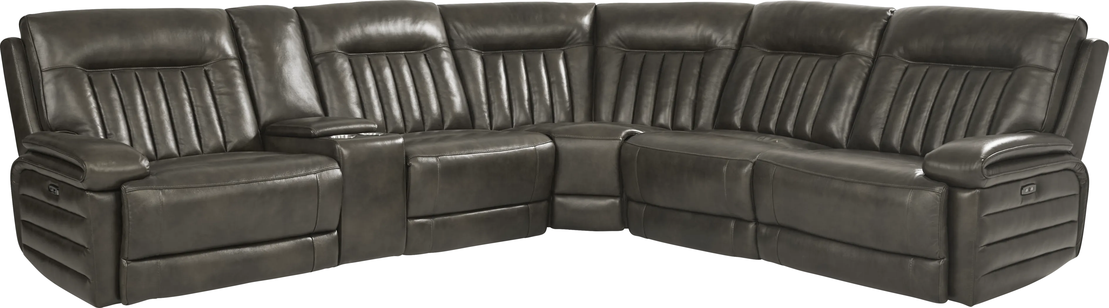 Terenzo Gray Leather 6 Pc Dual Power Reclining Sectional - Thumbnail - Image 3