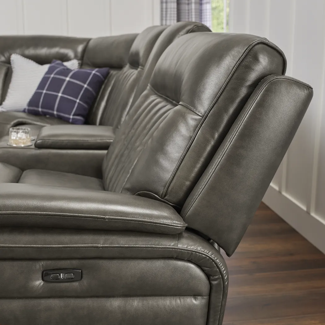 Terenzo Gray Leather 6 Pc Dual Power Reclining Sectional - Thumbnail - Image 4