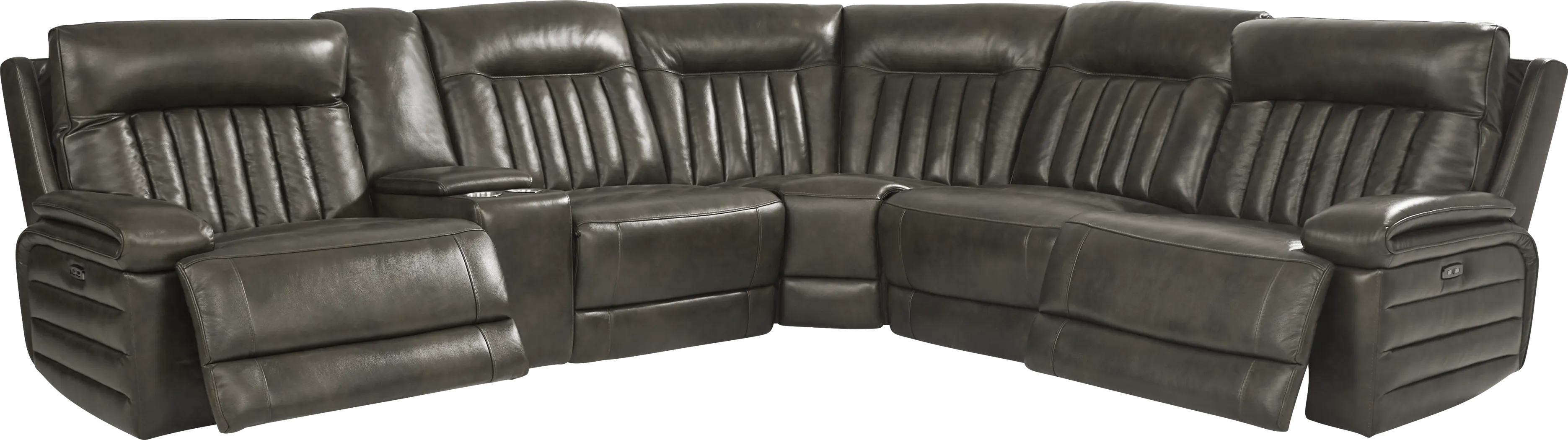 Terenzo Gray Leather 6 Pc Dual Power Reclining Sectional - Thumbnail - Image 1