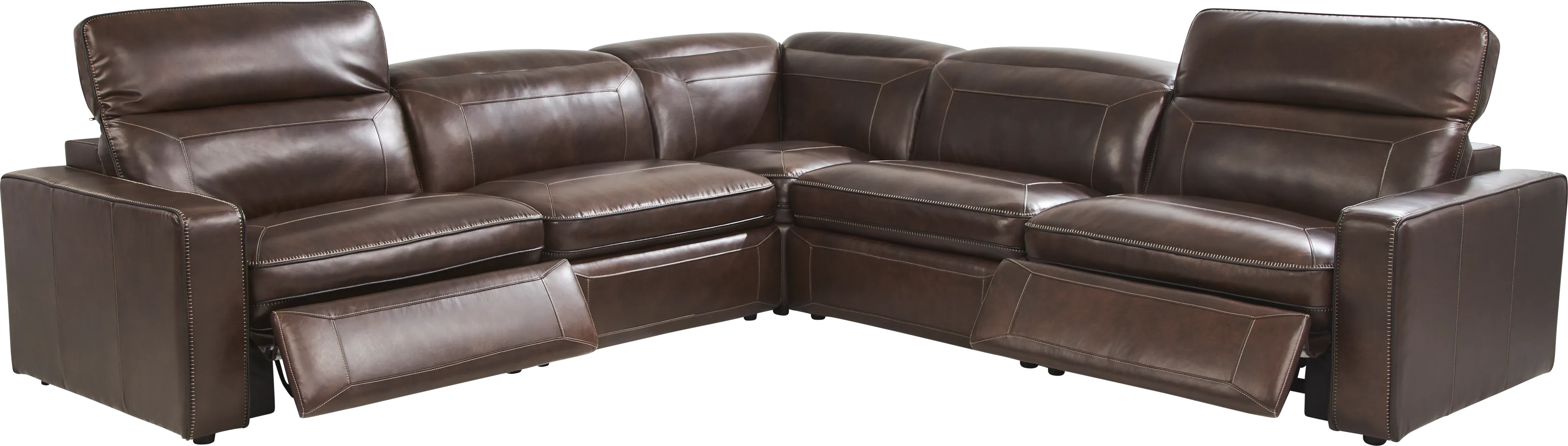Terralinia Brown Leather 5 Pc Dual Power Reclining Sectional - Thumbnail - Image 4