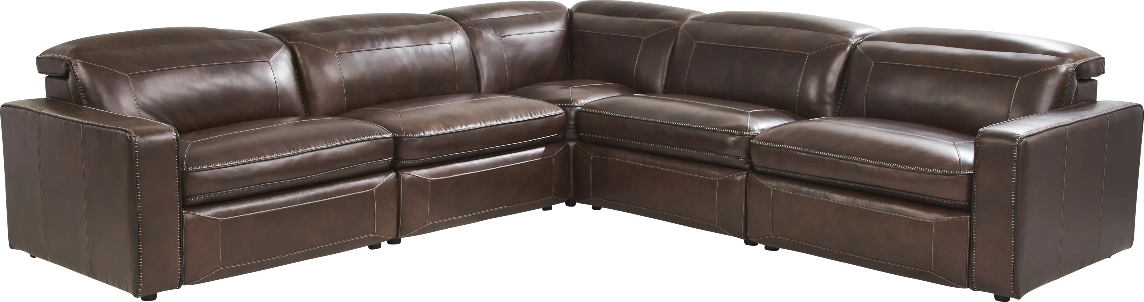 Terralinia Brown Leather 5 Pc Dual Power Reclining Sectional - Thumbnail - Image 1