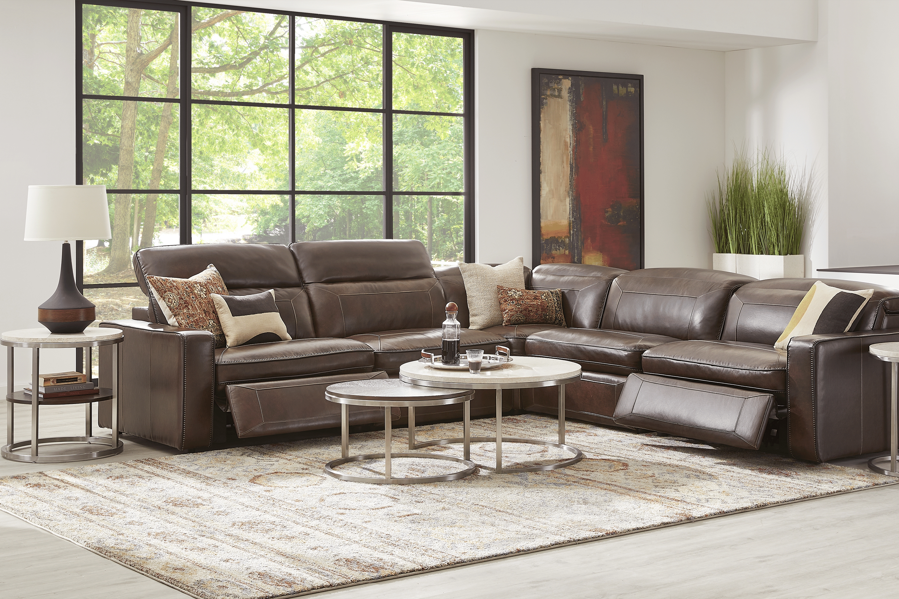 Terralinia Brown Leather 5 Pc Dual Power Reclining Sectional - Thumbnail - Image 2