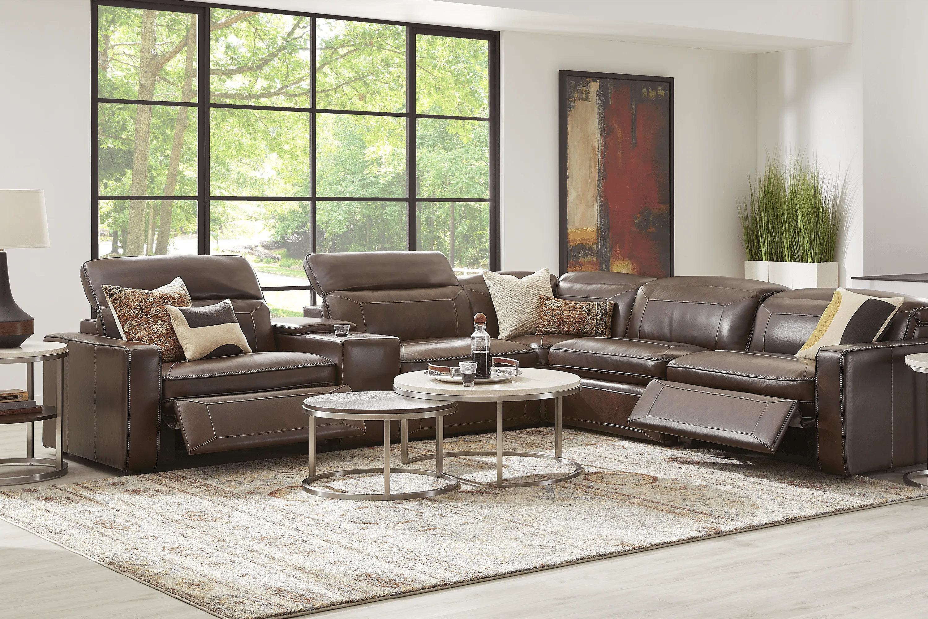 Terralinia Brown Leather 6 Pc Dual Power Reclining Sectional - Thumbnail - Image 2