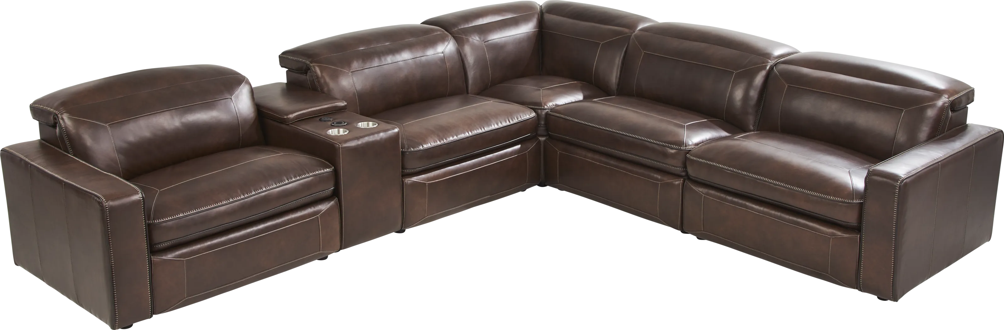 Terralinia Brown Leather 6 Pc Dual Power Reclining Sectional - Thumbnail - Image 3