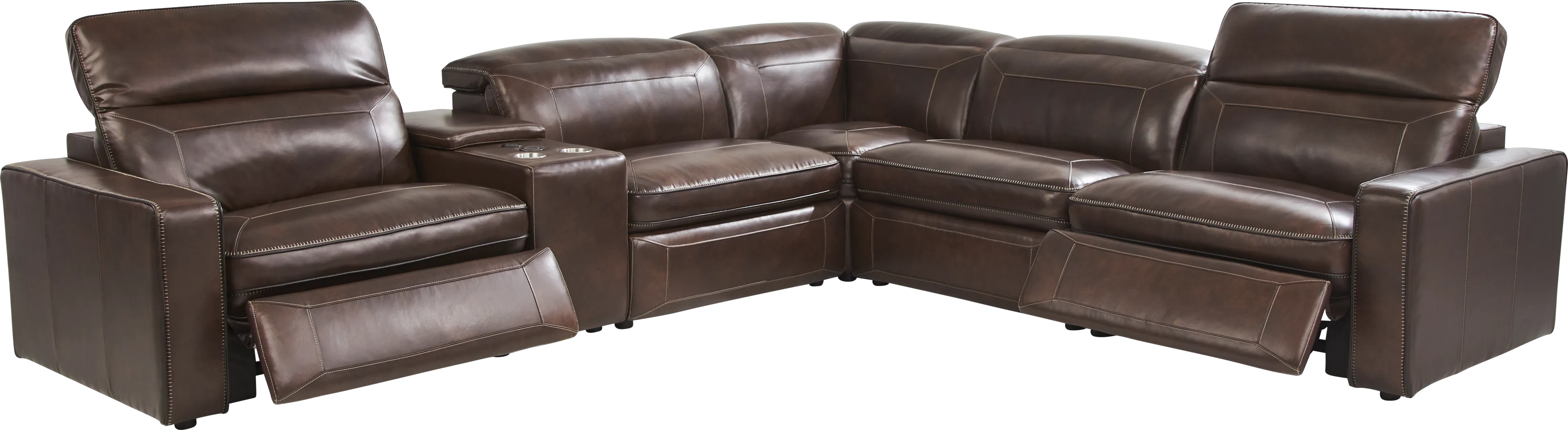 Terralinia Brown Leather 6 Pc Dual Power Reclining Sectional - Thumbnail - Image 4