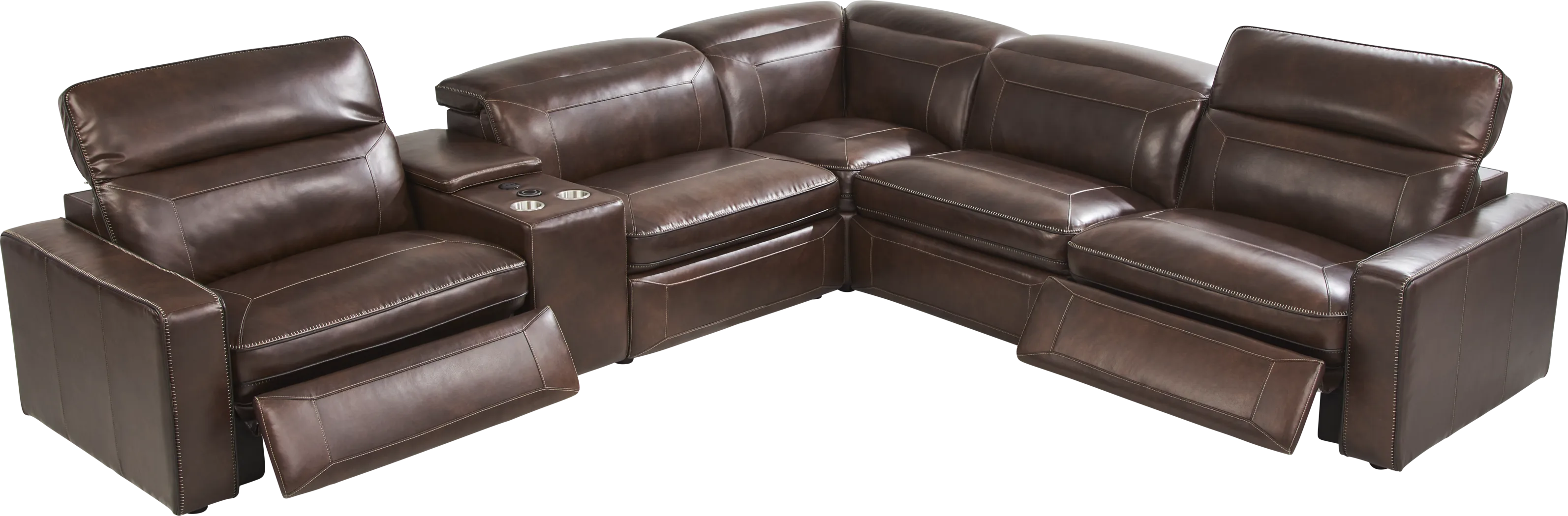 Terralinia Brown Leather 9 Pc Dual Power Reclining Sectional Living Room - Thumbnail - Image 5
