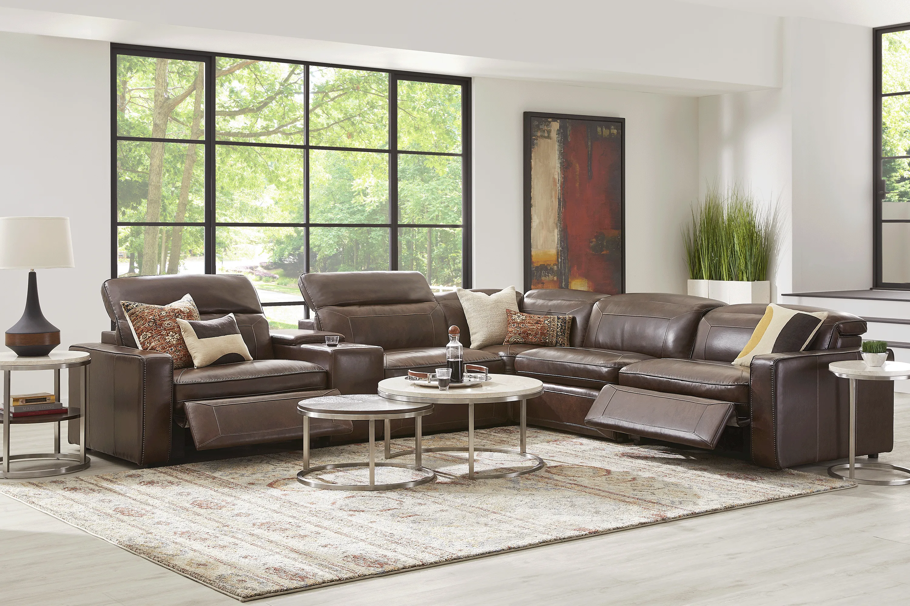 Terralinia Brown Leather 6 Pc Dual Power Reclining Sectional - Thumbnail - Image 2