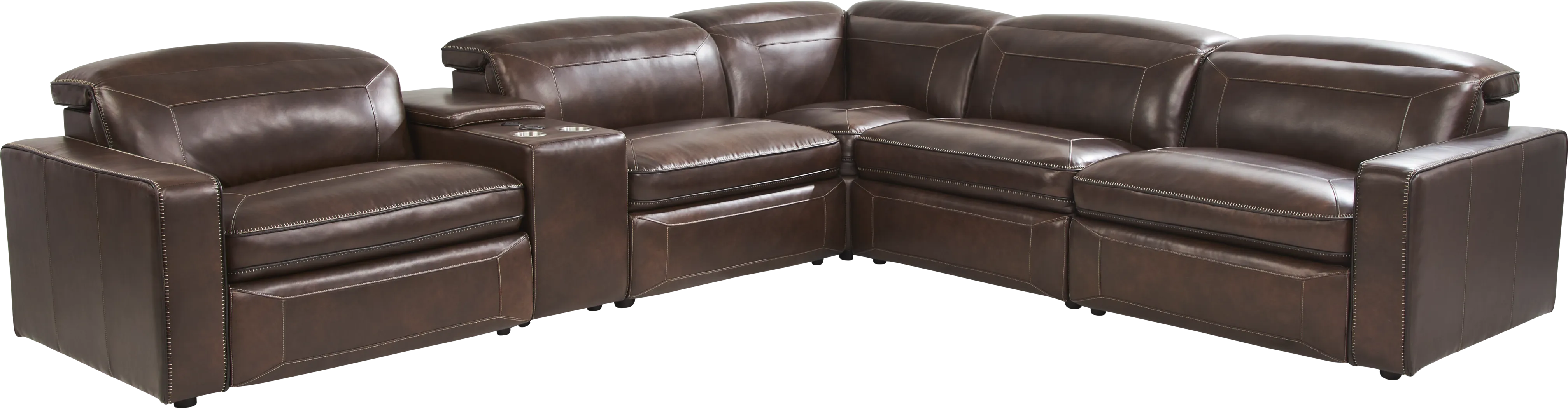 Terralinia Brown Leather 6 Pc Dual Power Reclining Sectional - Thumbnail - Image 1