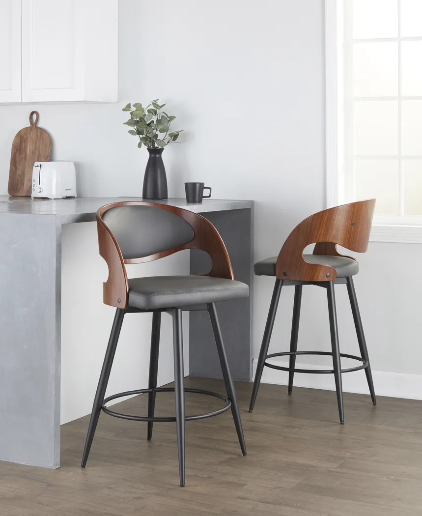 Tescord II Charcoal Swivel Counter Height Stool, Set of 2 - Thumbnail - Image 5