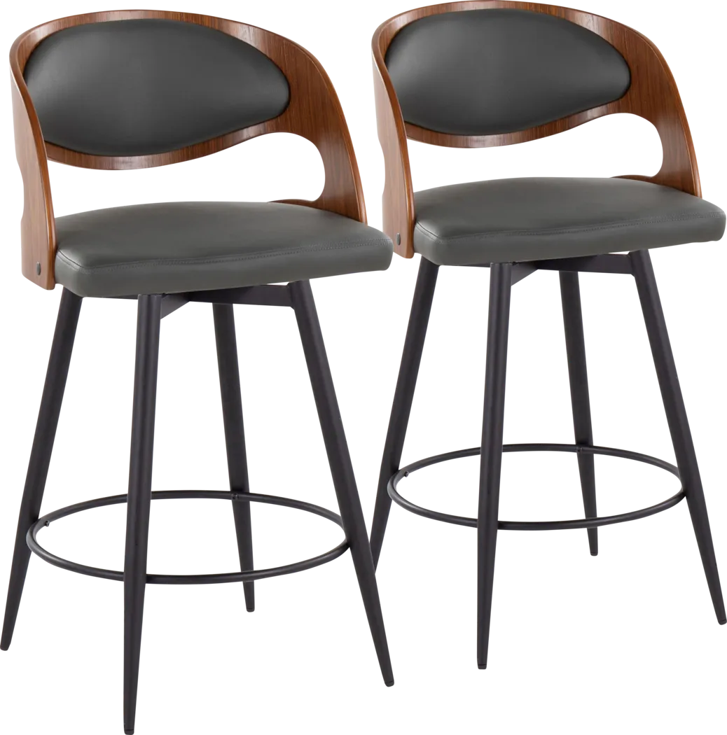Tescord II Charcoal Swivel Counter Height Stool, Set of 2 - Thumbnail - Image 1