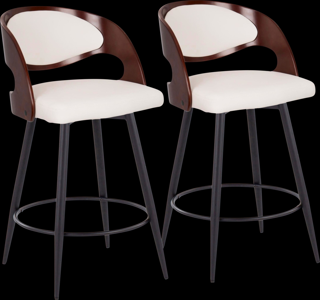 Tescord II White Swivel Counter Height Stool, Set of 2 - Thumbnail - Image 1