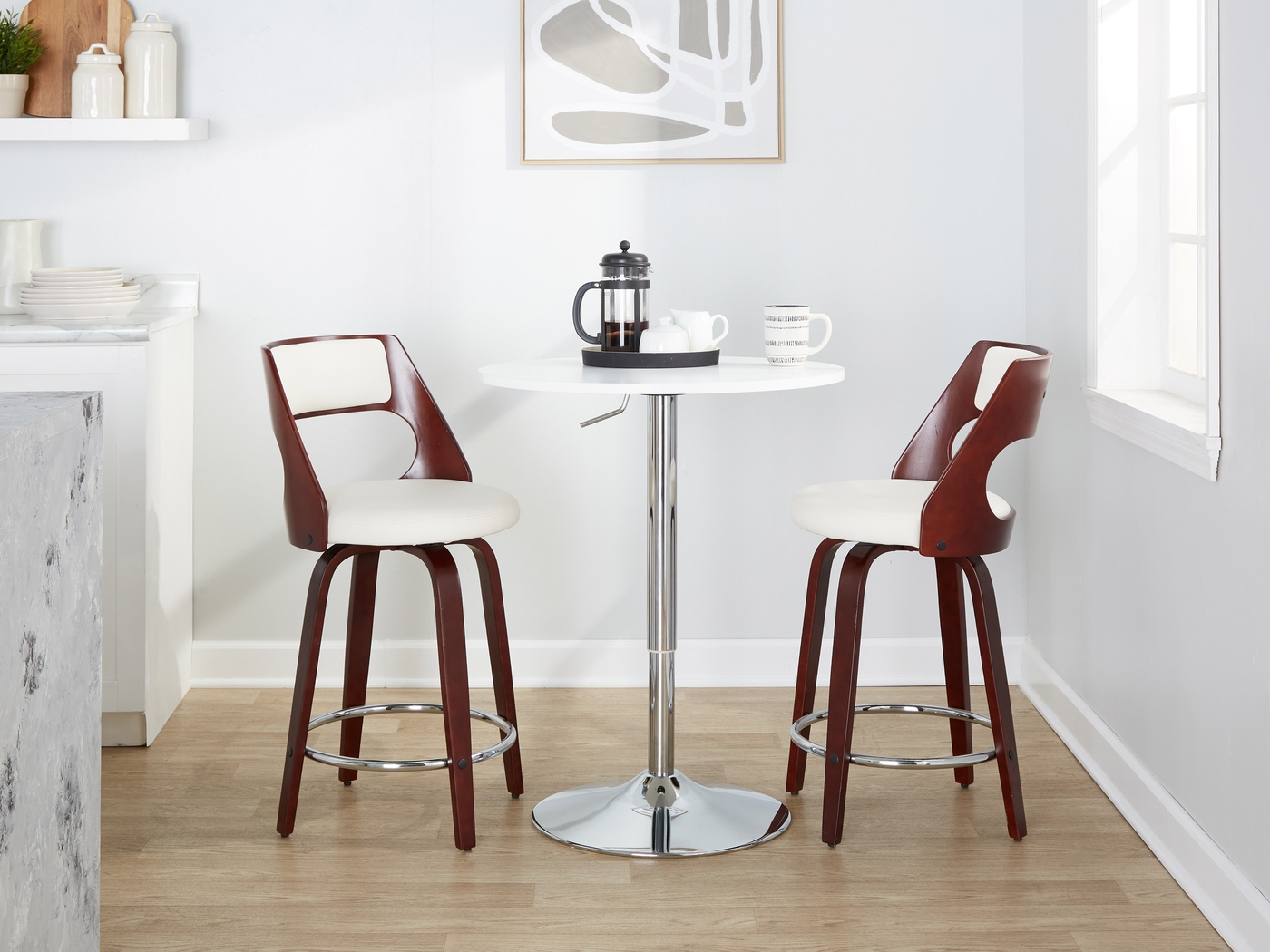 Tescord II White Swivel Counter Height Stool, Set of 2 - Thumbnail - Image 2