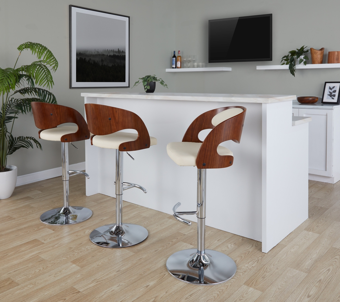 Tescord IV Cream Adjustable Swivel Barstool, Set of 3 - Thumbnail - Image 4