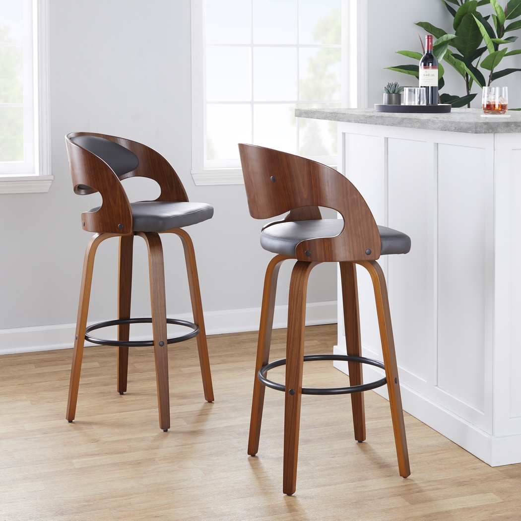 Tescord V Charcoal Swivel Barstool, Set of 2 - Thumbnail - Image 2