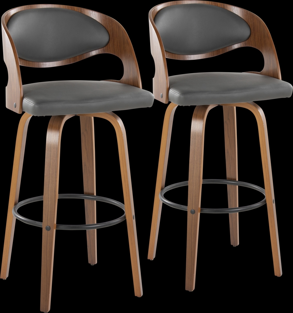 Tescord V Charcoal Swivel Barstool, Set of 2 - Thumbnail - Image 1