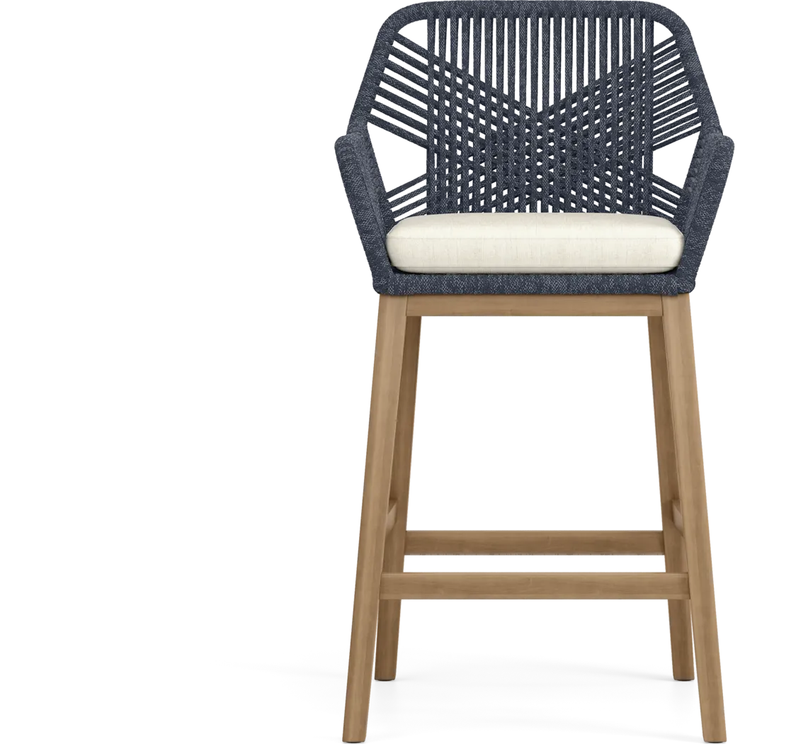 Tessere Natural 7 Pc Bar Height Outdoor Dining Set with Blue Barstools - Thumbnail - Image 8