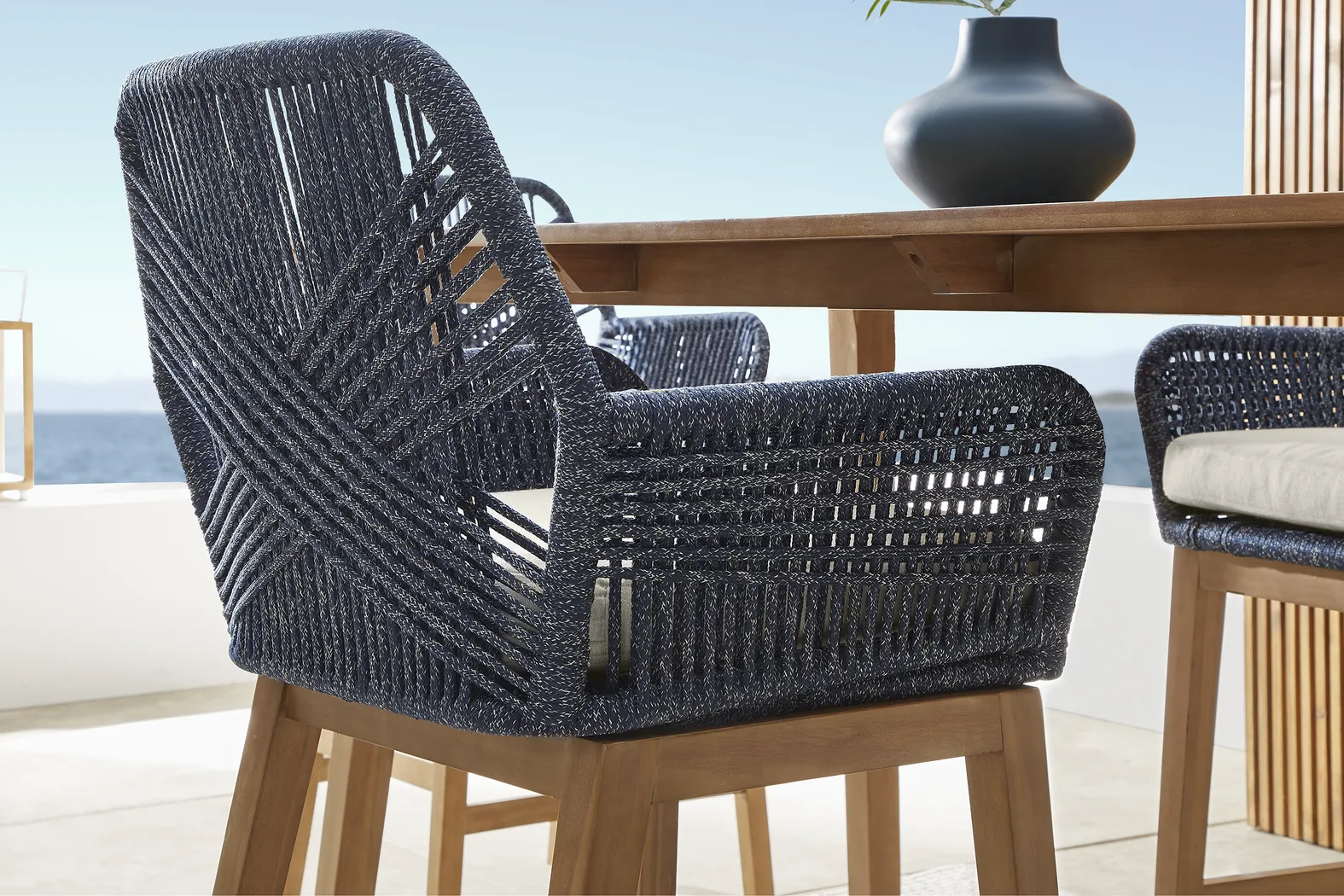 Tessere Natural 7 Pc Bar Height Outdoor Dining Set with Blue Barstools - Thumbnail - Image 10
