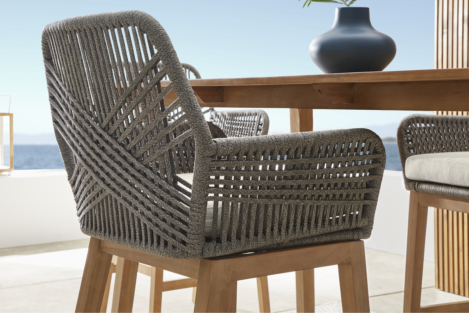 Tessere Natural 7 Pc Bar Height Outdoor Dining Set with Gray Barstools - Thumbnail - Image 9