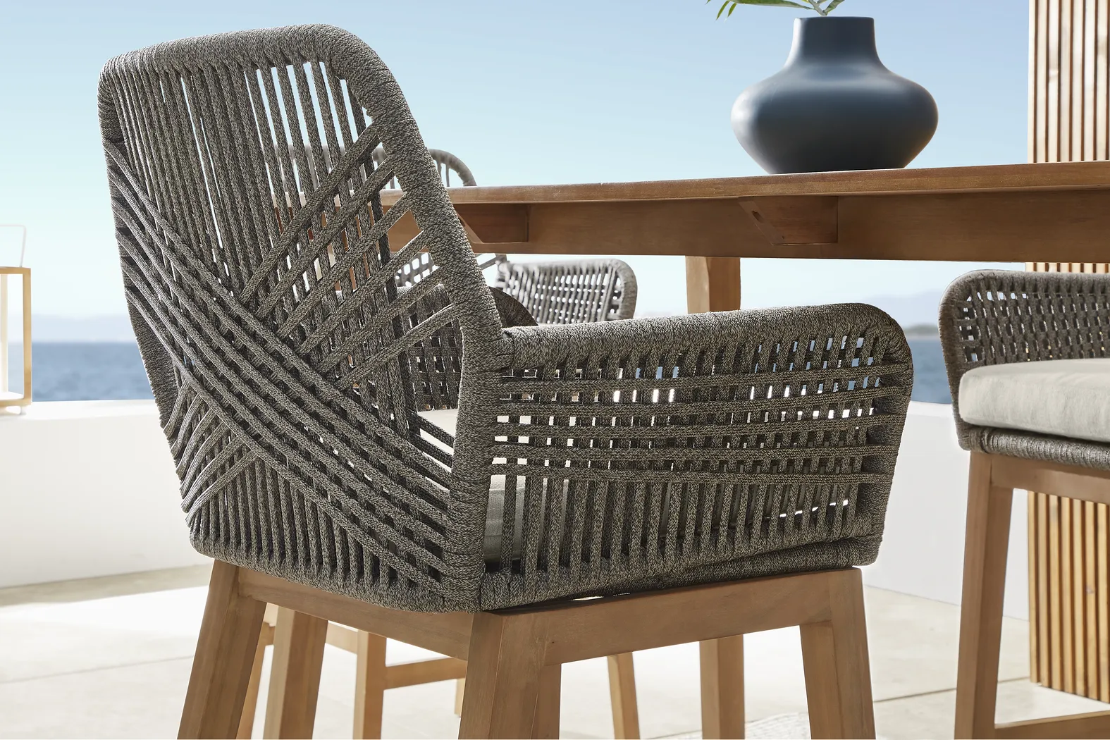 Tessere Natural 7 Pc Outdoor Dining Set with Gray Arm Chairs - Thumbnail - Image 11