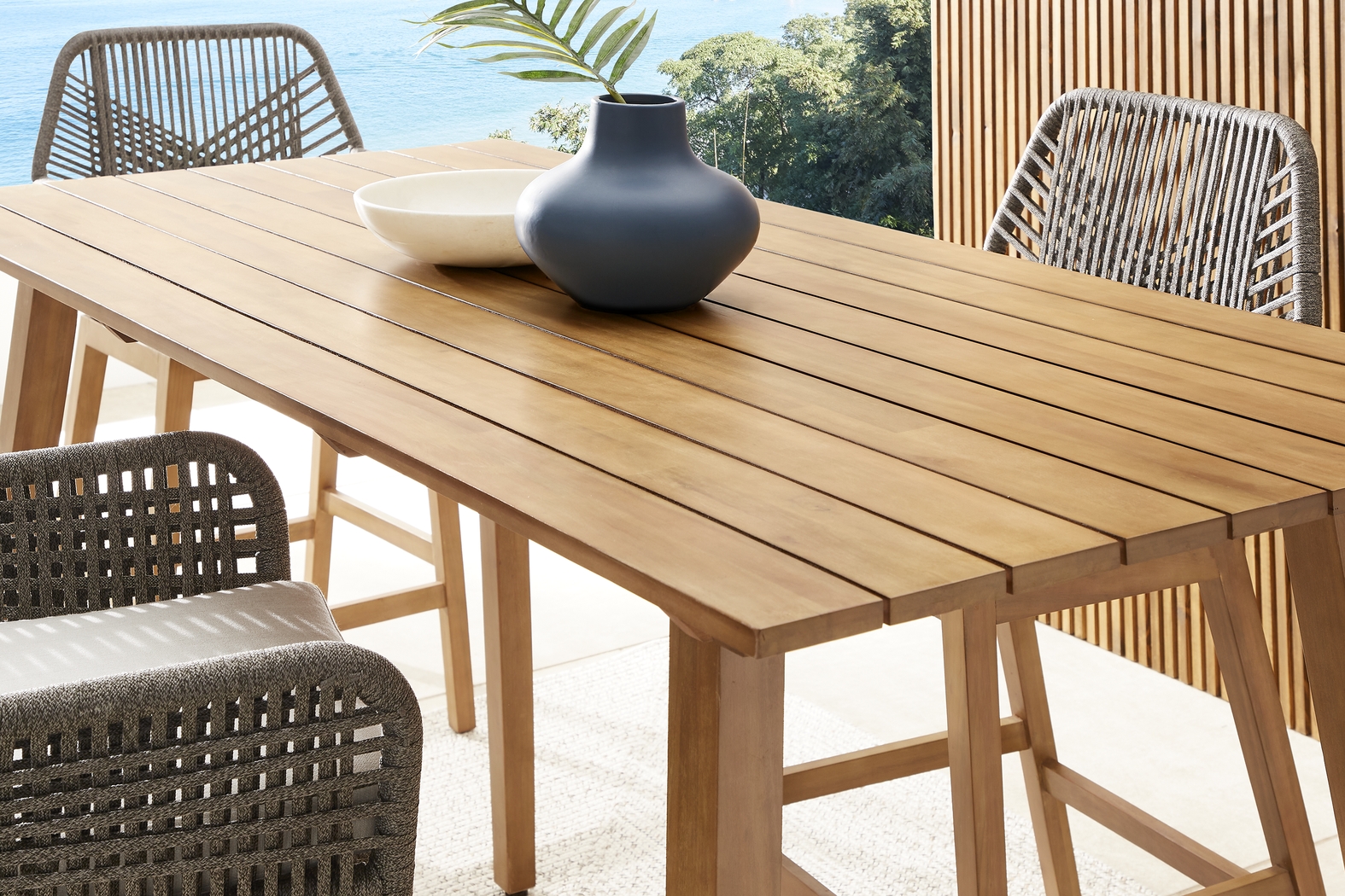 Tessere Natural 7 Pc Outdoor Dining Set with Blue Arm Chairs - Thumbnail - Image 7