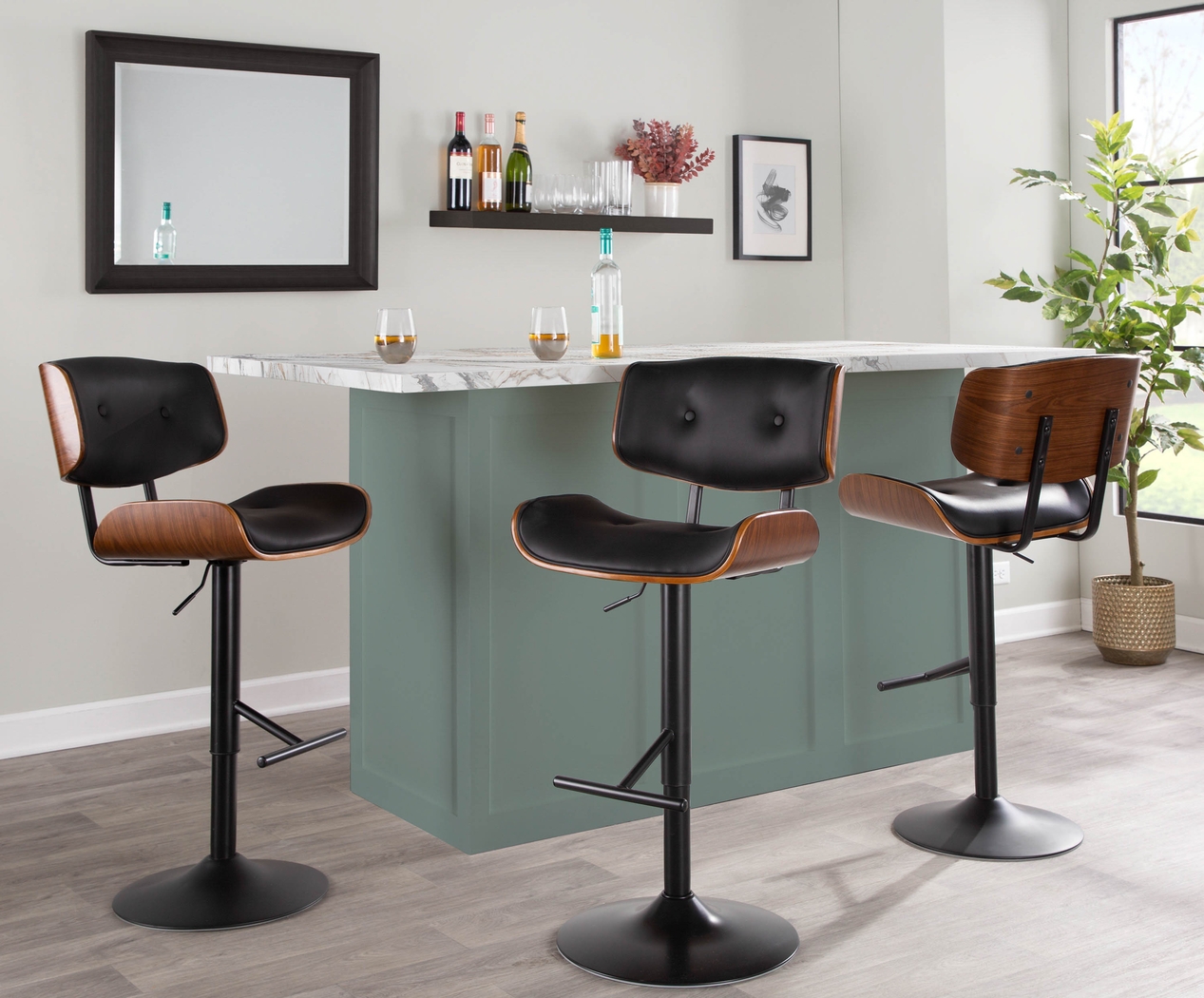 Tesshire Black Adjustable Swivel Barstool, Set of 3 - Thumbnail - Image 2