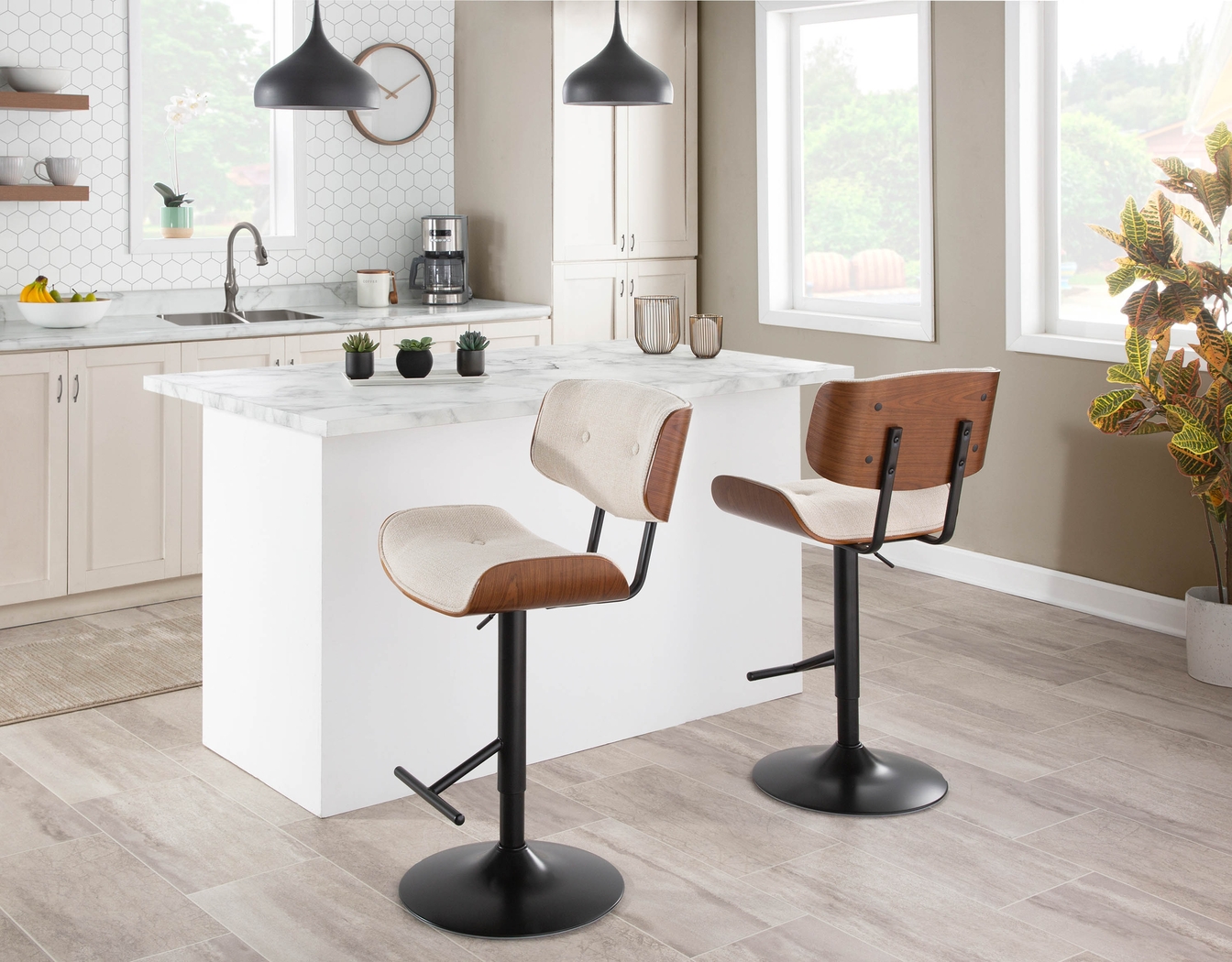 Tesshire Cream Adjustable Barstool, Set of 2 - Thumbnail - Image 2