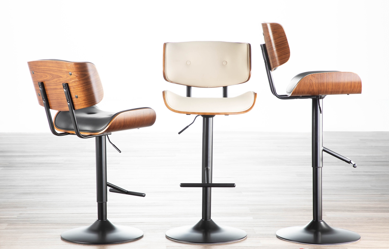 Tesshire Cream Adjustable Swivel Barstool, Set of 3 - Thumbnail - Image 2