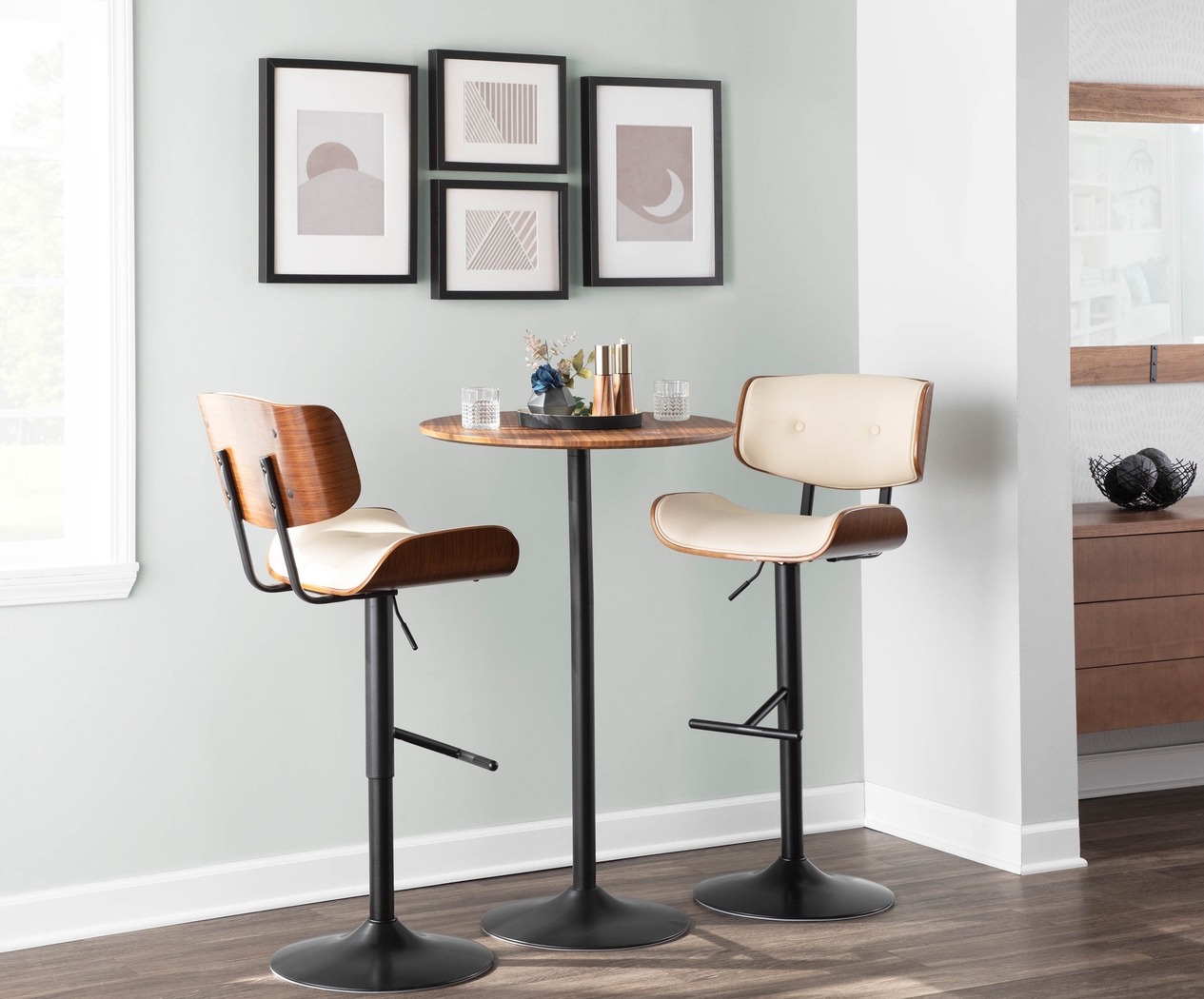 Tesshire Cream Adjustable Swivel Barstool, Set of 3 - Thumbnail - Image 4